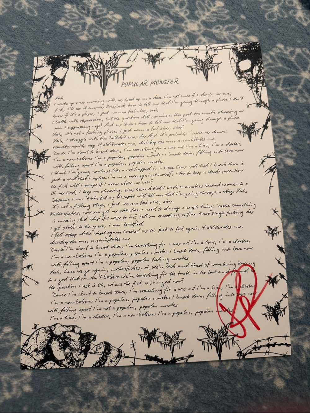 Falling in Reverse *Signed* Popular Monster Lyric Sheet